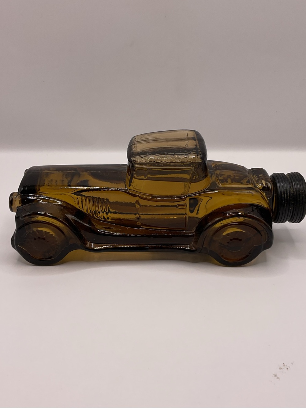 Vintage Avon‎ Sterling Six (6) Amber Glass Car Shaped Decanter W/Liquid